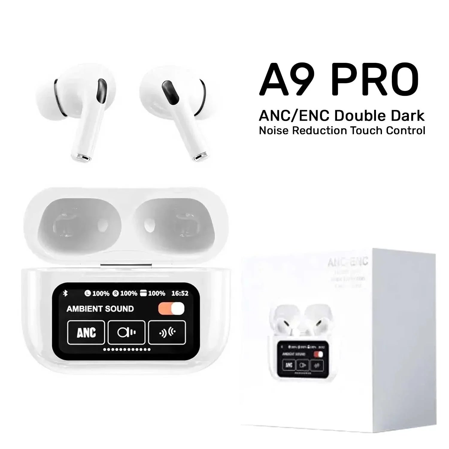A9 Pro Touch Screen AirPods with Premium Sound – Wireless Bluetooth Earbuds