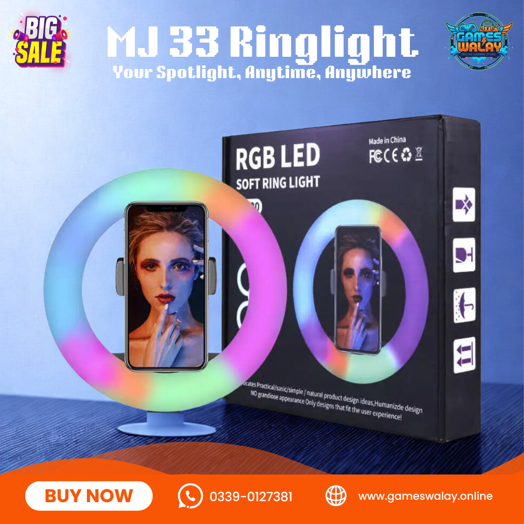 MJ33 33CM (13-inch) RGB LED Soft Ring Light with Phone Holder – Without Stand