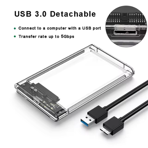 USB 3.0 Transparent Hard Drive Case – 2.5" Portable SSD/HDD Enclosure