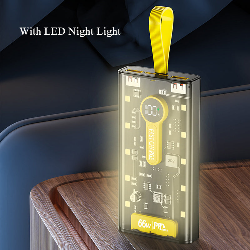 66W Super Fast Charging Transparent Power Bank 20000mAh with Digital Display