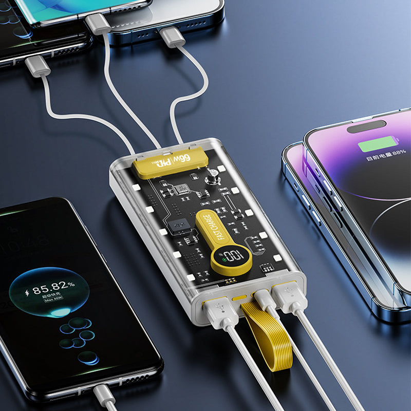 66W Super Fast Charging Transparent Power Bank 20000mAh with Digital Display
