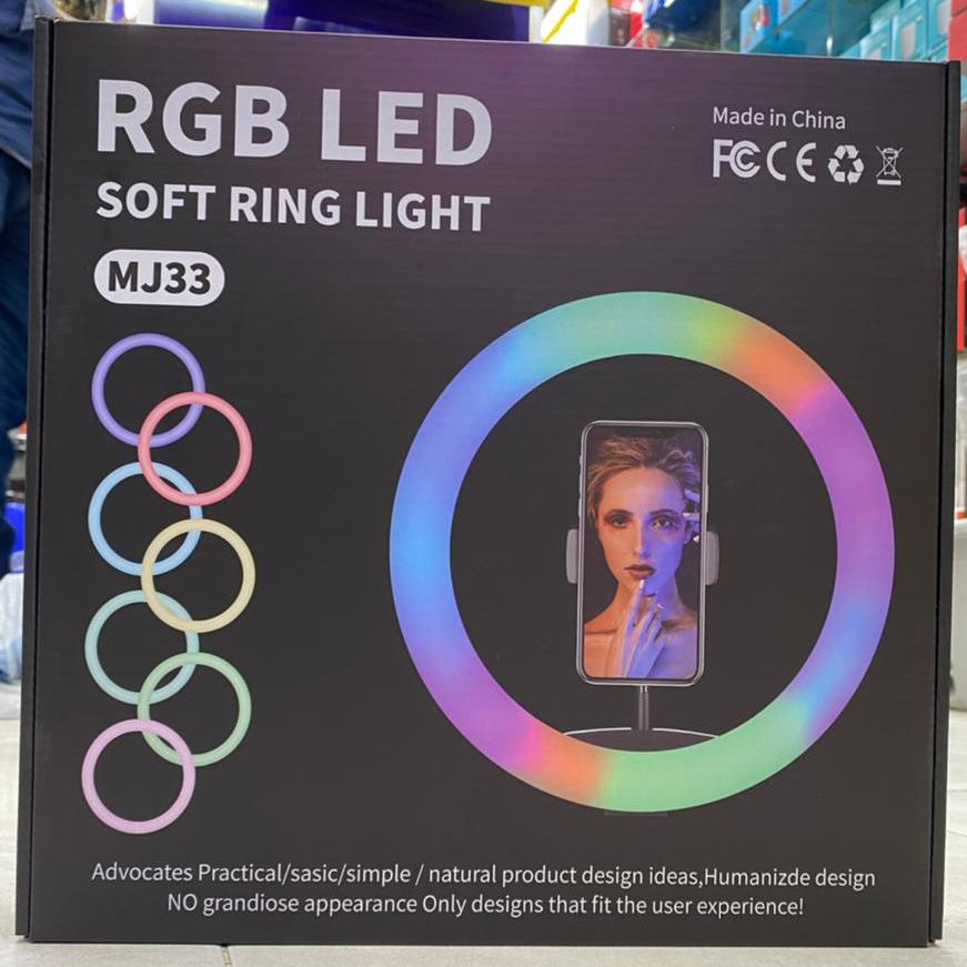 MJ33 33CM (13-inch) RGB LED Soft Ring Light with Phone Holder – Without Stand