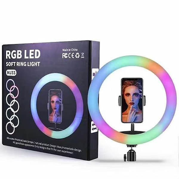 MJ33 33CM (13-inch) RGB LED Soft Ring Light with Phone Holder – Without Stand